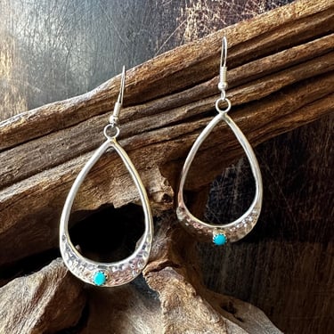DROP OF TURQUOISE Navajo Sterling Silver and Turquoise Dangle Earrings | Handcrafted Native American Jewelry |  Southwestern Boho Style 