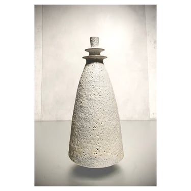 SHIPS NOW- Large Flanged Stoneware Vase in Crater White Textural Glaze 