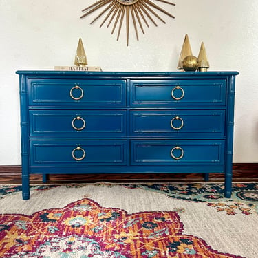 CUSTOMIZABLE Vintage Dixie Aloha Style Faux Bamboo 6 Drawer Dresser/Buffet/Credenza In The Color of Your Choice! 