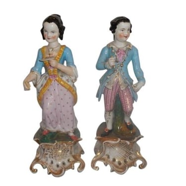 Pair of Antique Old Paris Porcelain Figures of an Artist Woman & Man 