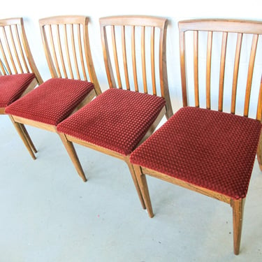 Set of 4 Midcentury Wood Dining Chairs with Upholstered Seats 