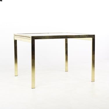 Milo Baughman Style Mid Century Brass and Smoked Glass Expanding Dining Table - mcm 