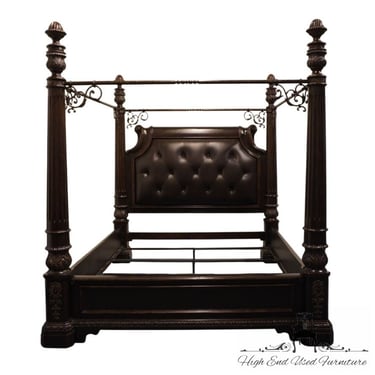 PHILIPPE LANGDON Contemporary Rustic Italian King Size Canopy Bed w. Tufted Leather Headboard 50100-66/60 