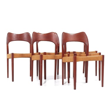 Arne Hovmand Olsen for Mogens Kold Mid Century Danish Teak Papercord Dining Chairs - Set of 6 - mcm 