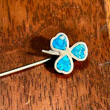 Vintage Silver Clover Lapel Pin Native American Navajo Jewelry Retro Stick Pin Lucky Unisex Gift 