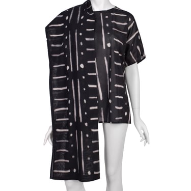 Issey Miyake Vintage SS 1990 Black Cotton Mudcloth Print Scarf Top