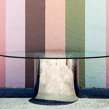 Mid Century Round Glass and Chrome Dining Table