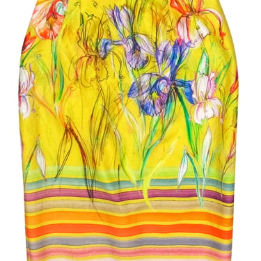 Daniela Corte - Yellow &amp; Multicolor Abstract Floral Print &amp; Striped Pencil Skirt Sz XS