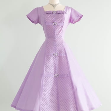 The Prettiest 1950's Lavender Haze Cotton Party Dress / Medium