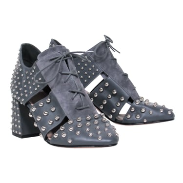 Red Valentino - Grey Studded Leather Suede Cutout Ankle Booties Sz 8
