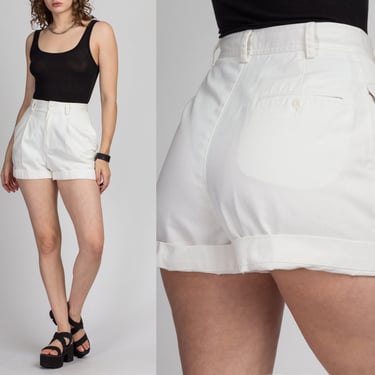 90s High Waist White Pleated Shorts - Small, 27