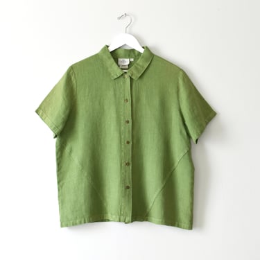 vintage green linen button down shirt 