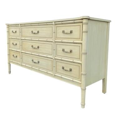 Henry Link Faux Bamboo Dresser with 9 Drawers 60" Creamy White Vintage Bali Hai Credenza Hollywood Regency Coastal Bedroom Furniture 