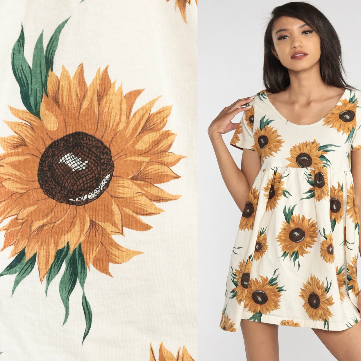 90s sunflower babydoll dress Drew Ribbed Sunflower Dress M  OMNIA