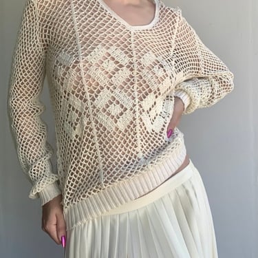 Crochet Long Sleeve Cream Top by VintageRosemond