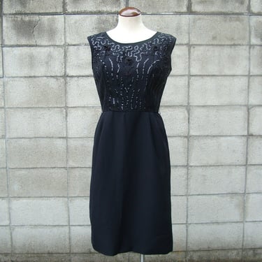 Dress 1950s Black Beaded Sequins 