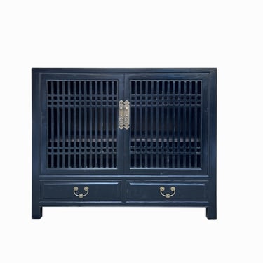 Oriental Minimalist Black Wood Shutter Doors Credenza Storage Cabinet cs7703E 