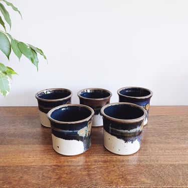 Vintage Handmade Pottery Mugs - Set of 5 