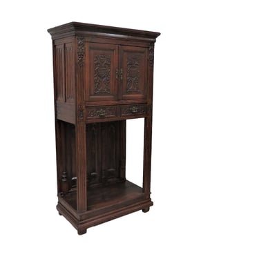 Storage Cupboard | Antique French Carved Cabinet or Cupboard With Linen Fold Accents 