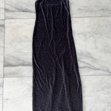 90s Vintage Ann Taylor LOFT Dress Gray Velvet Beaded Gown Womens 8 USA Whimsigoth Formal 