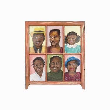 M. Sheehan Folk Art Painting on Glass Window African American 