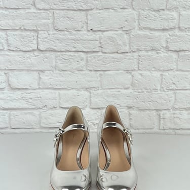 Gianvitto Rossi Mary Jane Metallic Leather Pumps, New, Size 40, Silver