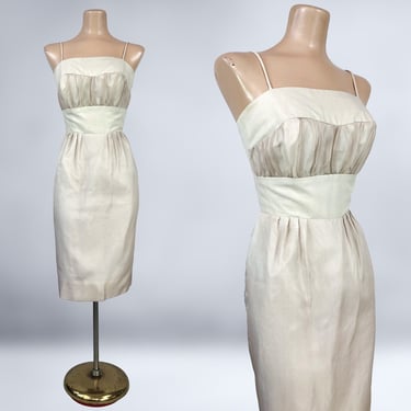 VINTAGE 50s Lilli Diamond Nude Illusion Chiffon Wiggle Dress with Shelf Bust | 1950s Designer Bombshell Cocktail Party Dress | VFG 