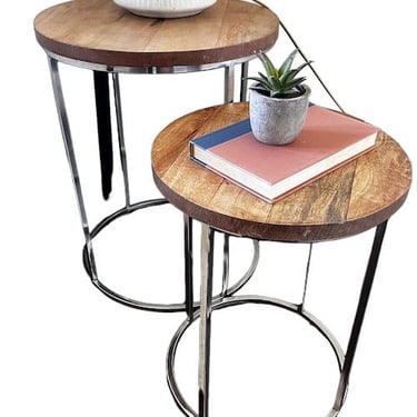 Set of 3 Metal Side Tables w/Wood Tops VC212-99