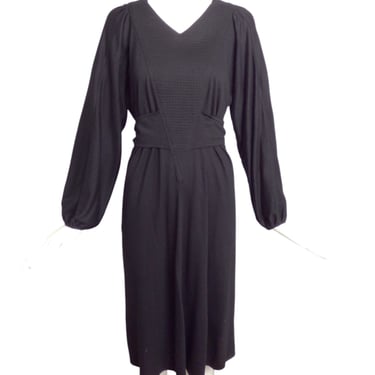 GEOFFREY BEENE - 1980s Black Knit Belted Dress, Size 8