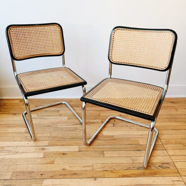 Black Cantilevered Caned Cesca Chairs