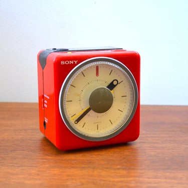 Vintage Sony ICF-A10W Analog Alarm Clock Radio in Red, circa 1980s 