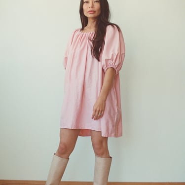 pink puff sleeve mini dress