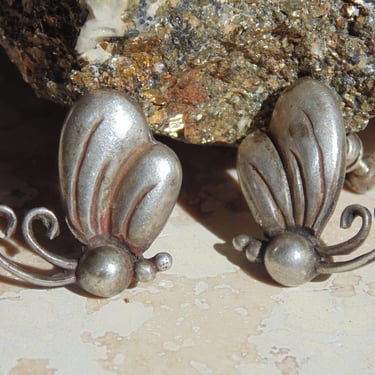 Vintage Victoria ~ Ana Nunez Brilanti Sterling Silver Butterfly Screw Back Earrings, Pre-Eagle 