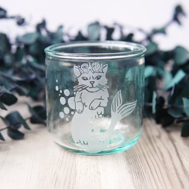 Recycled Glass Cup - Cat Mushrooms eco glass tumbler for drinking or candles 