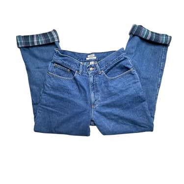 Vintage Women's LL Bean Blue Plaid Flannel Lined Jeans, Size 8 