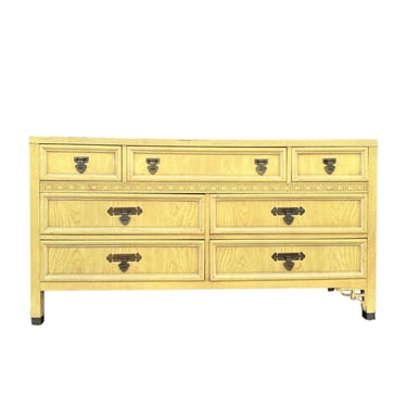 Chinoiserie Dresser with 7 Drawers by Dixie ShangriLa - Vintage Yellow Wood Asian Hollywood Regency Style Credenza Furniture 