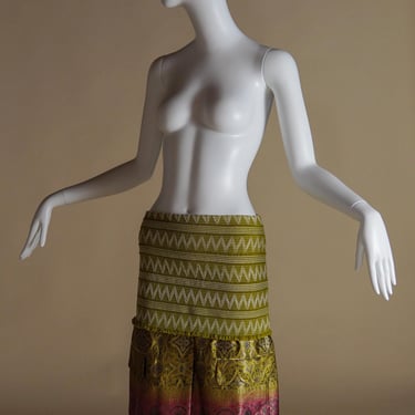 F/W 2002 Christian Dior by John Galliano runway low-waist skirt with shirred top and silk brocade bottom 