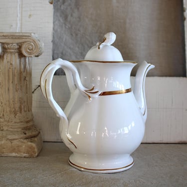 Antique English Gilt White Porcelain Teapot Coffee Pot 