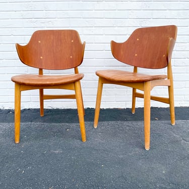 Pair Jens Hjorth Teak + Oak Model 307 Side Chair Danish Modern 