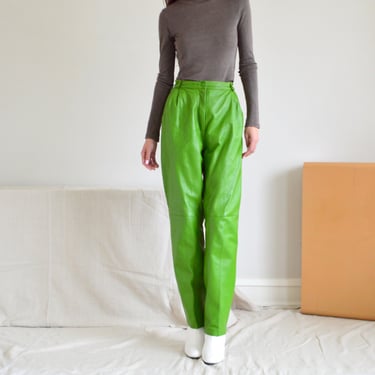 lime leather pleated trousers / 27w 
