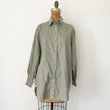 Vintage Louis, Boston button down shirt | sage green houndstooth plaid, made in Italy IT 42 