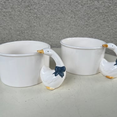 Vintage set 2 ceramic white geese mugs by House of Lloyd 1988 