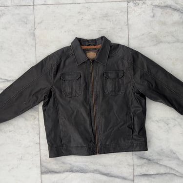 VTG Arizona Faux Leather Jacket Black Brown Mens XXL Cowboy Western Motorcycle 