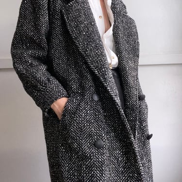 vintage wool tweed overcoat / wool winter trench coat medium 