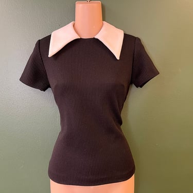 vintage dagger collar blouse 1960s Wednesday Addams fitted top small 