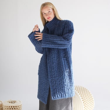 Rare smoky blue textured mohair wool coat / S / M 