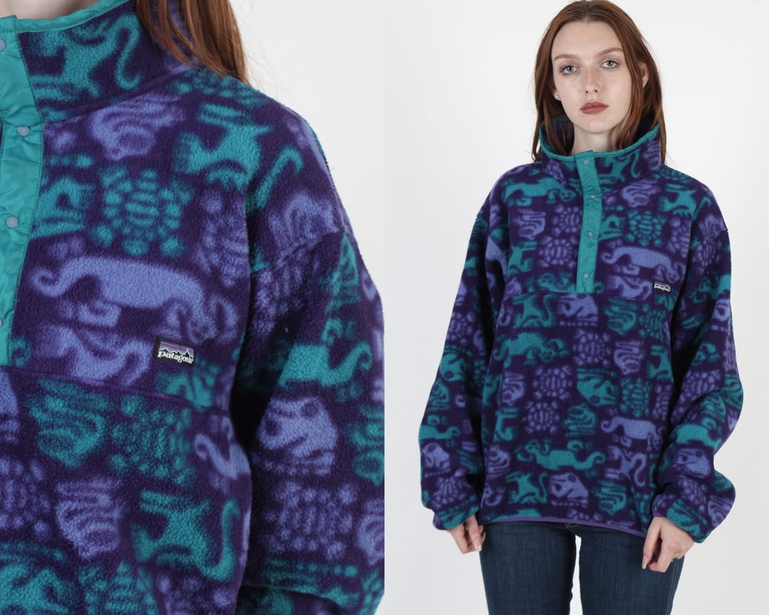 Made In USA Patagonia Synchilla Lizard Turtle Print Fleece Jacket