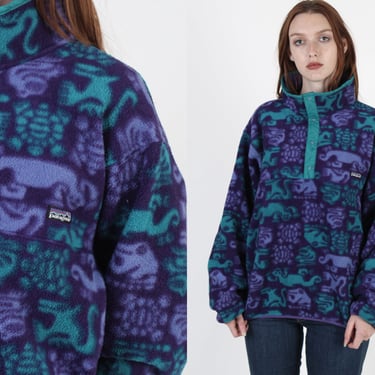 Made In USA Patagonia Synchilla Lizard Turtle Print Fleece Jacket 