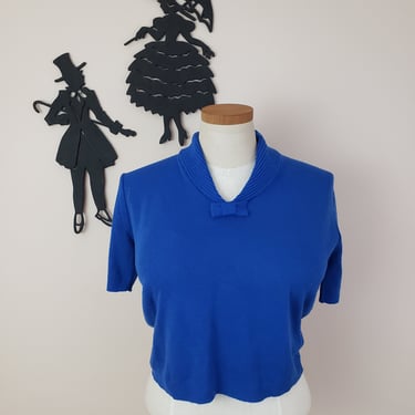 Vintage 1950's Bad Girl Sweater / 60s Blue Knit Jumper M/L 