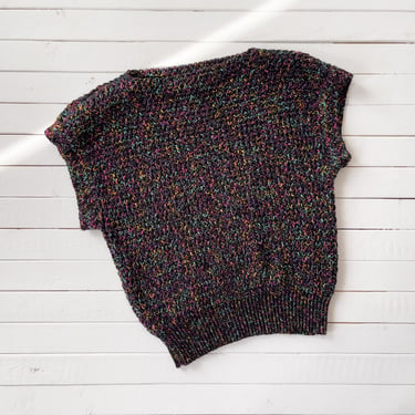 black sweater vest | 80s vintage neon rainbow knit dark academia sleeveless sweater 